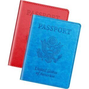New Sky Blue & Red Passport Holder Wallet Cover Case for Family Women Men
